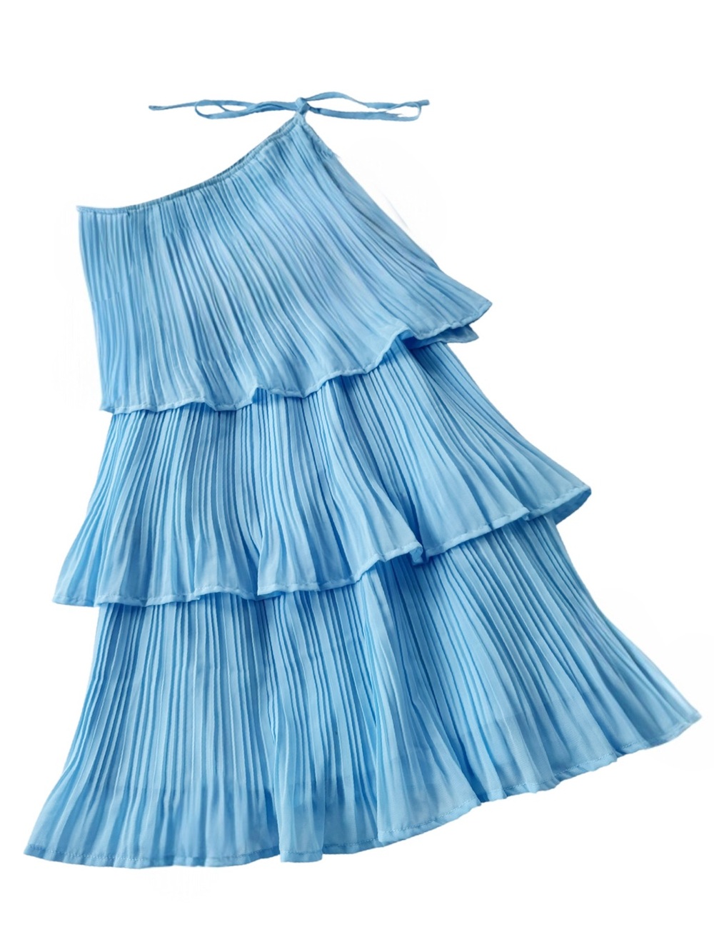 ZESICA Sleeveless One Shoulder Ruffle Tiered Layered A Line Chiffon Mini Dress - Picture 3 of 5